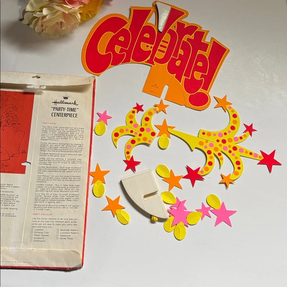 Vintage Hallmark Red and Yellow Celebrate Centerpiece 1970s Hallmark Party Decor